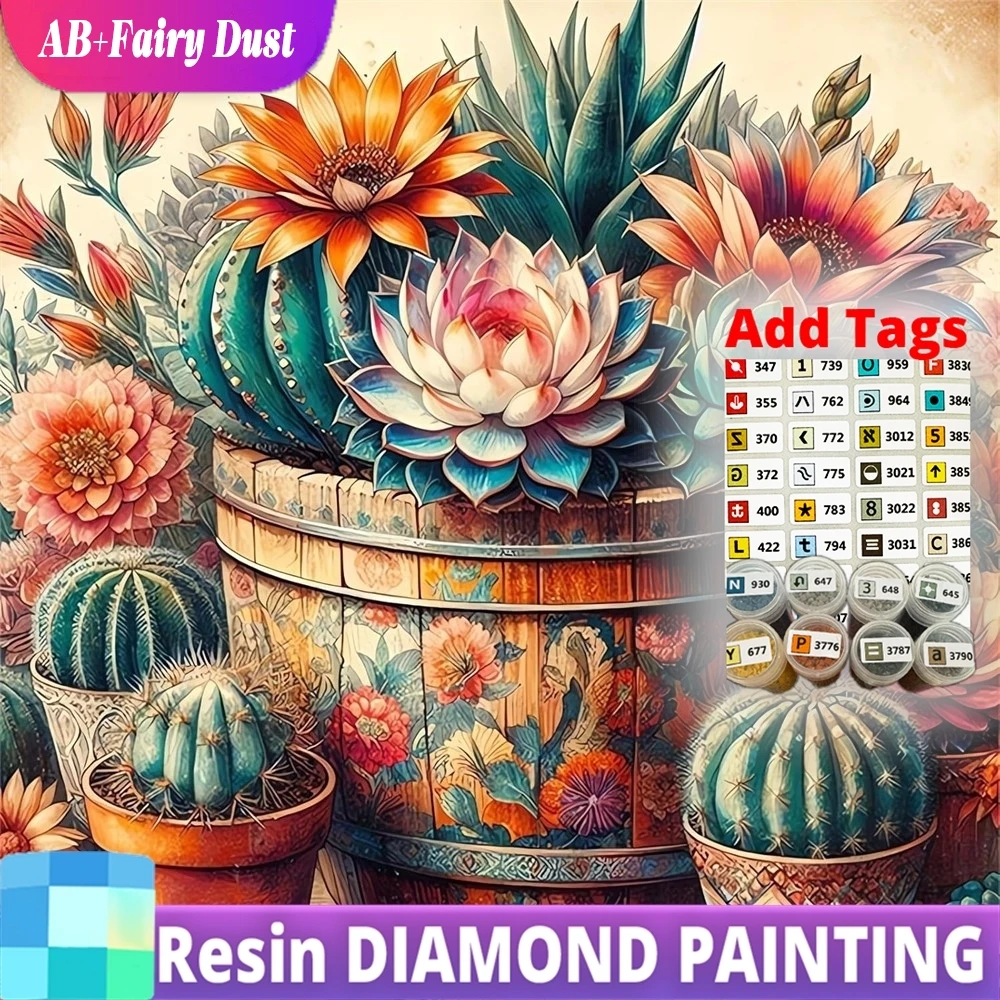 

Resin AB Fairy Dust New Arrival Diamond Mosaic Cactus Flower Painting Acrylic Craft Supplies Picture Rhinestones DIY Embroidery