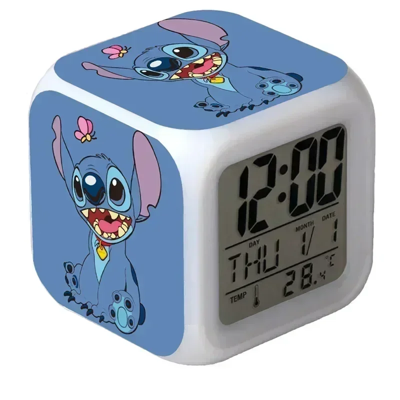 Disney-Lilo and Stitch Color Changing Alarm Clock, 7 LED, Mesa fofa, Home Decor, Crianças, Estudantes, Aniversário, Presente Criativo