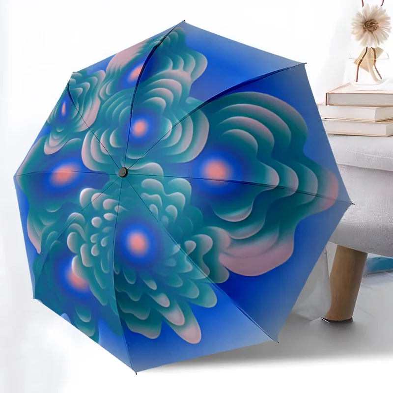 

1pc Automatic Open/Close Folding Umbrella with Self-Opening Mechanism, Compact Travel Umbrella with 8-Rib Sturdy Frame, Blue &