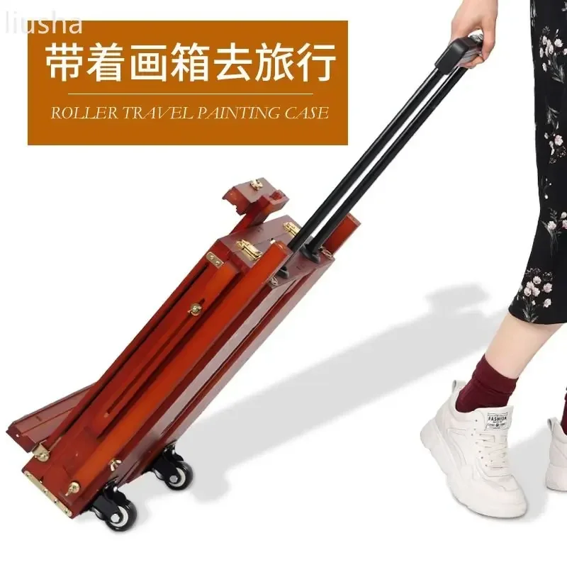 FOR gaku tie rod type picture box Italian beech wood sketch portable oil painting box portable oil easel travel with wheels