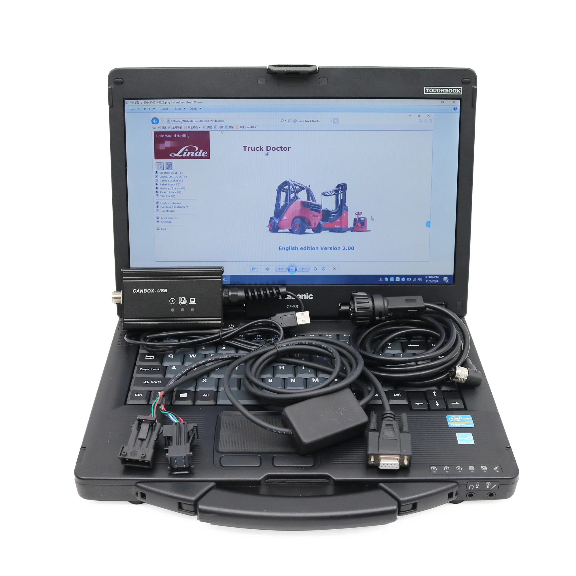 For Linde Canbox Diagnostic Tool with Pathfinder Software Forklift Truck Diagnostic Scanner Tool with CF53 Laptop