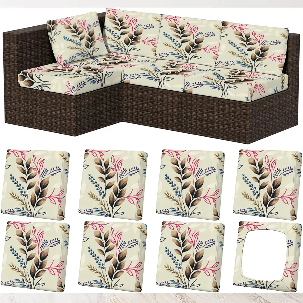 Summer Outdoor Sofa Cover with Floral & Leaf Digital Print, Milk Silk Material, Elastic Fit, Washable (Mach