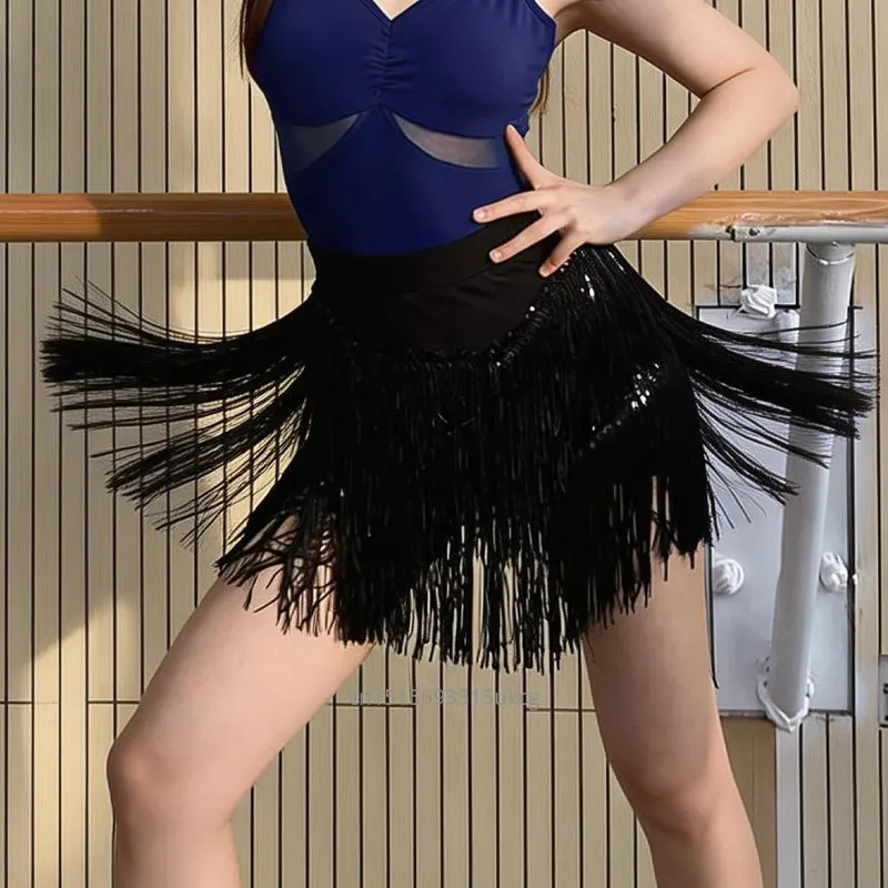 

Latin Dance Skirt for Women Summer New Sequin Fringe Skirt Latin Practice Performance Short Skirt