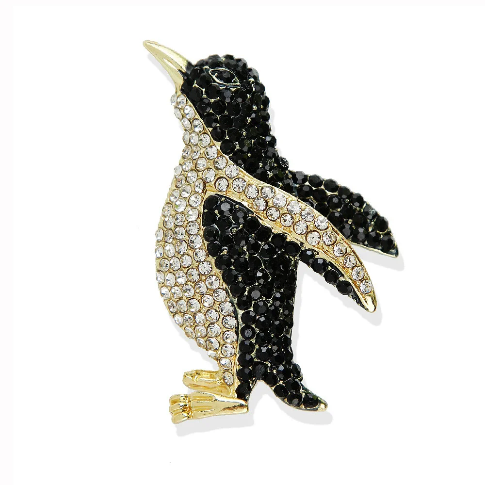 Brand High Quality Crystal Rhinestones Metal Penguin Animal Brooch Pins