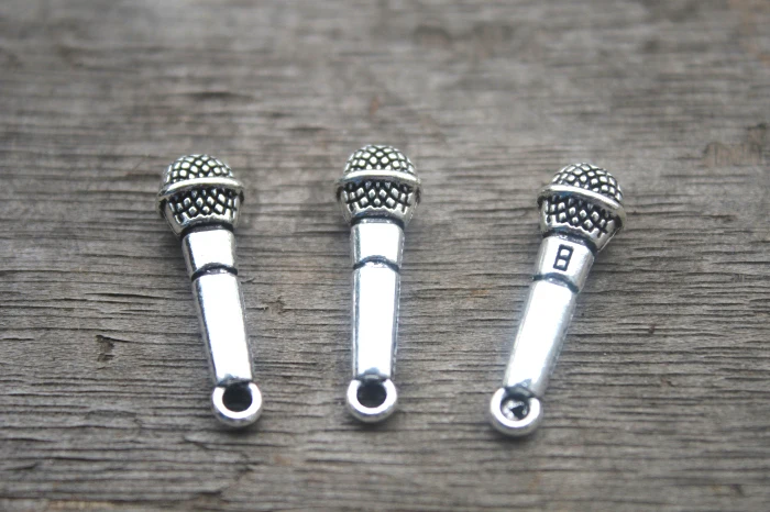 20pcs Microphone Charms Antique Silver 3D Pendants 27x7mm