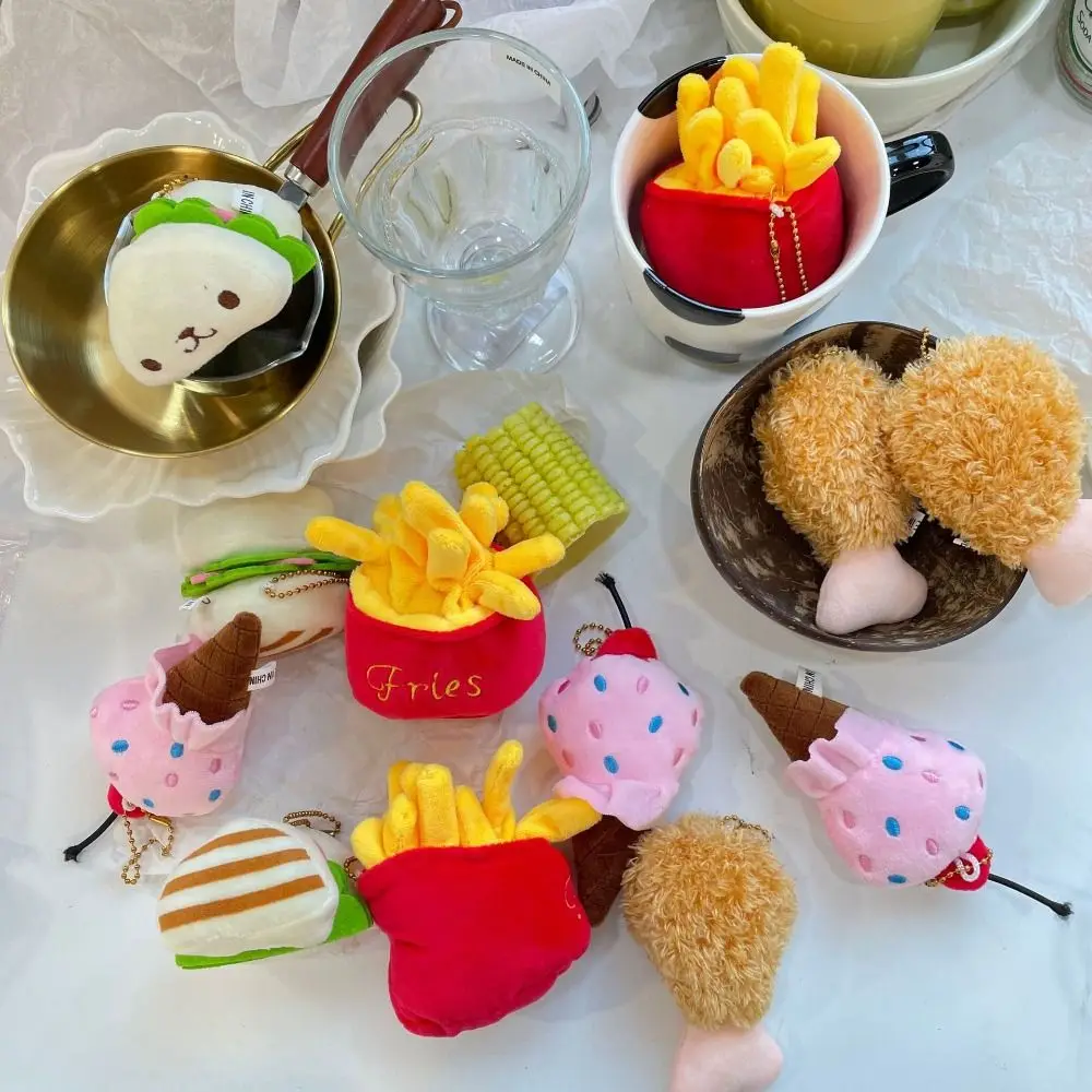 

Ice-Cream Hamburg Plush Pendant Creative Key Buckle Expression French Fries Key Chain Backpack Charms Plush Plush Doll Toy Gift