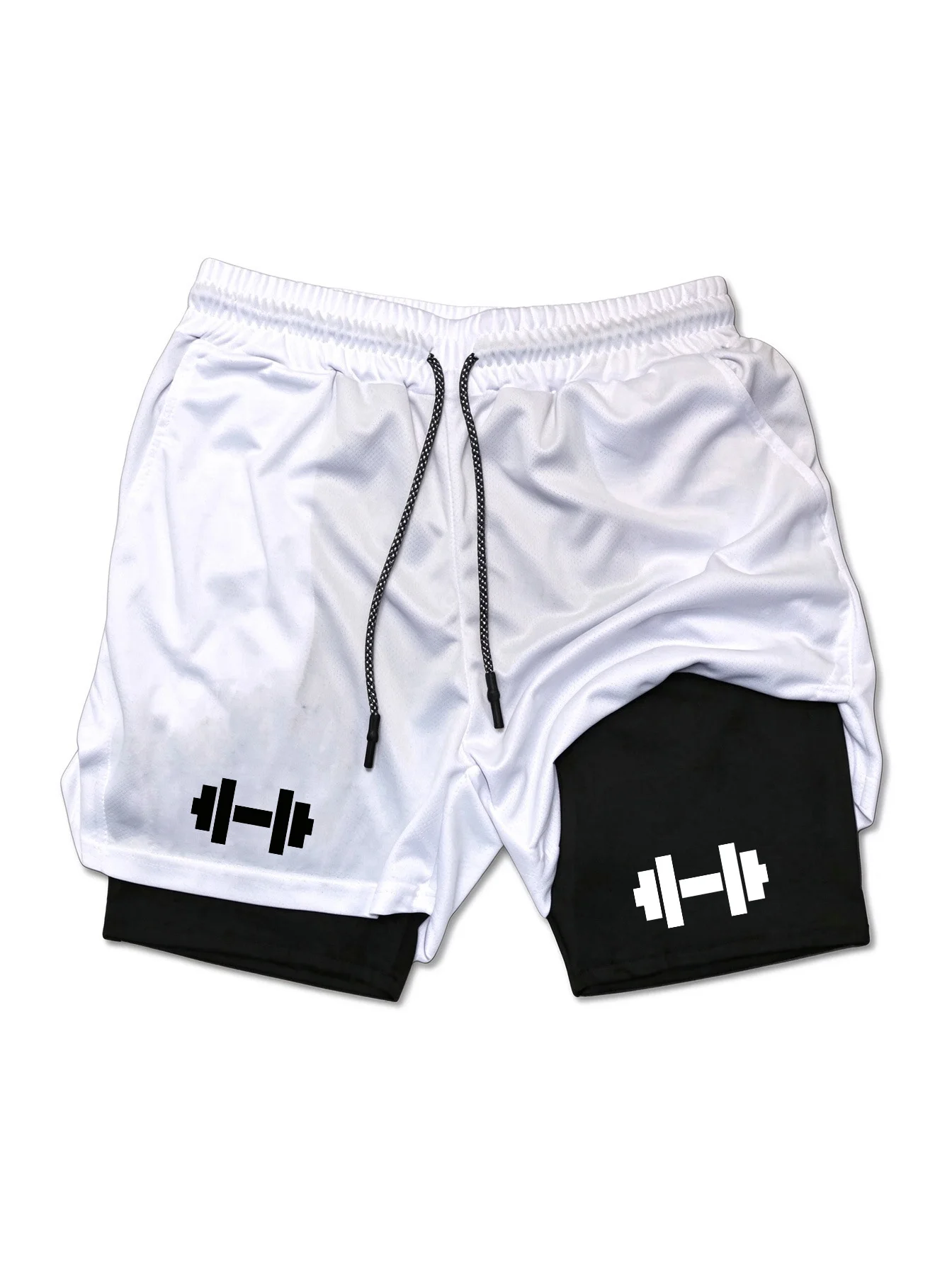 Men Breathable 2 in 1 Gym Shorts, Stretch Compression Inner Liner, Elastic Waist for Basketball Running Exercise