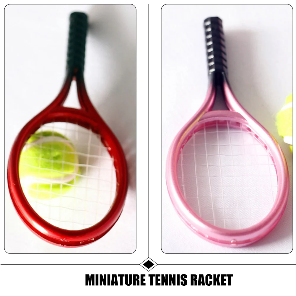 Gesimuleerde Tennis Mini Speelgoed Huis Decor Desktop Racket Accessoires Versieren Decoratieve Plastic Miniatuur en Bal Ornament