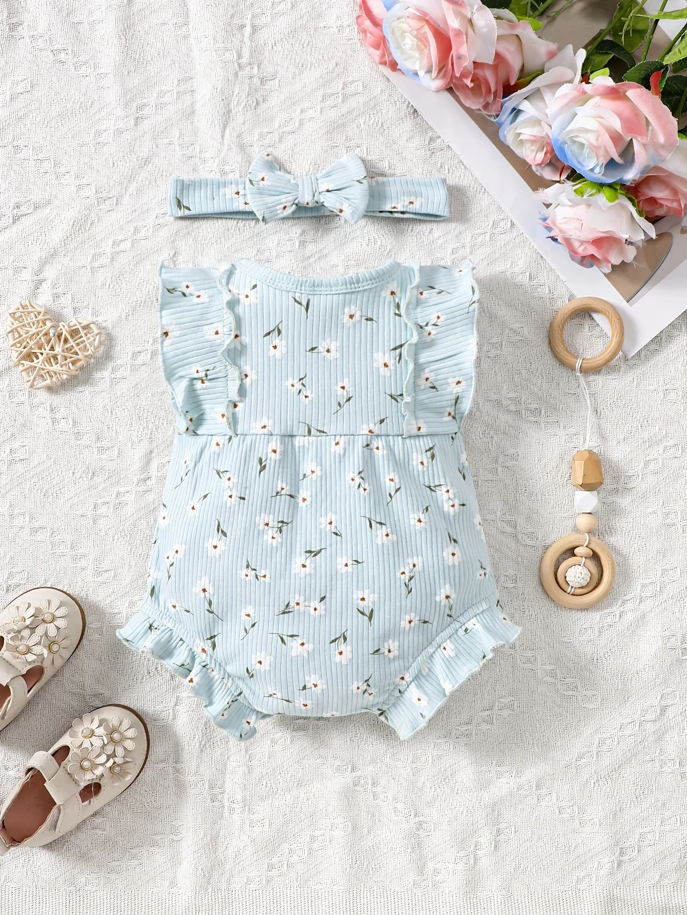 2PCS Summer Baby Girl Jumpsuit with Round Neck Butterfly Sleeve Design, Cute Sweet and Lively Princess Style Newborn Jumpsuit