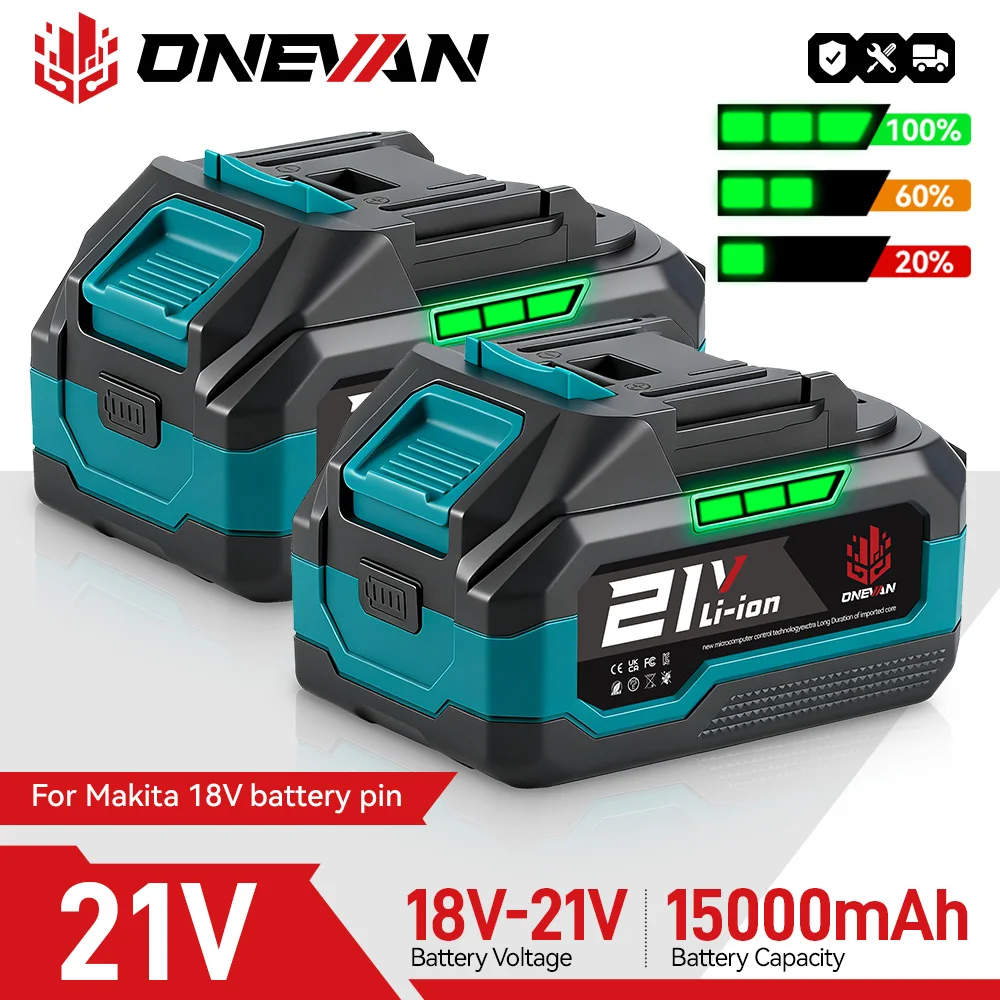 Batteria al Litio ONEVAN 21V 22500mAh 15000mAh con Indicatore di Carica, Ricaricabile per Utensili Elettrici Compatibile con Batterie Makita 18V