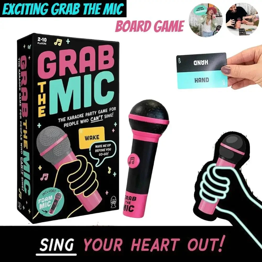 Lucky Egg 'Grab the Mic' Board Game - Funny Lyric Card Challenge for Bad Singers Interactive Family Party Table Game