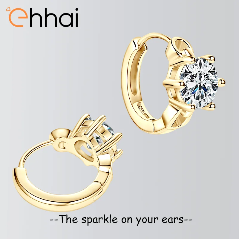 

Сертифицированные Ehhai GRA 1CT круглые серьги-кольца с муассанитом для женщин, серьги-обнимашки из стерлингового серебра S925, ювелирные изделия, подарки Aretes