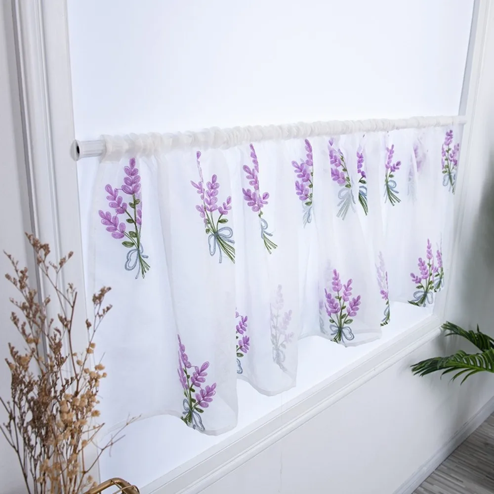 Lace Floral Embroidered Sheer Valance Curtain 39.4x19.7 Inch 1 Panel Voile Curtain for Small Window/Kitchen Window Drape Shades