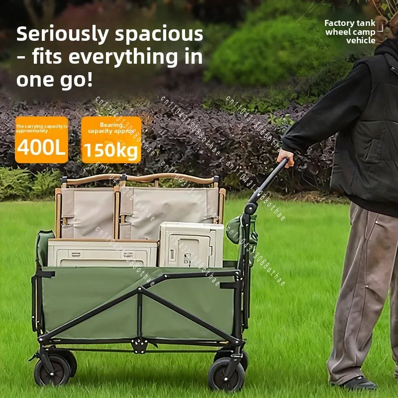 Beach Camping Portable Durable Metal Platform Car Shopping Storage Trolley Cart Outdoor Multifunctional Folding Four-Wheel Wagon