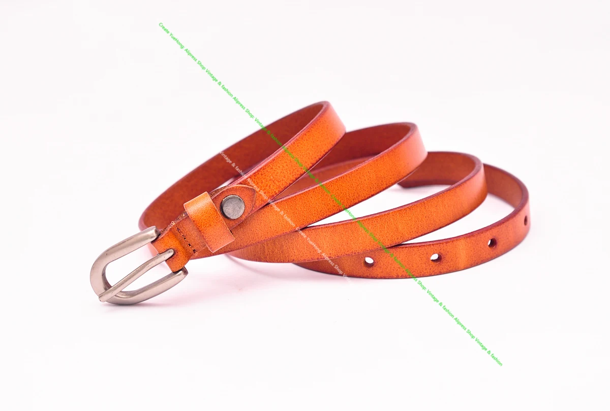 Alloy PIn Buckle Women Belt Orange Genuine Cowhide Leather Female Waist Belt Simple Thin Waistband for Dress Coat