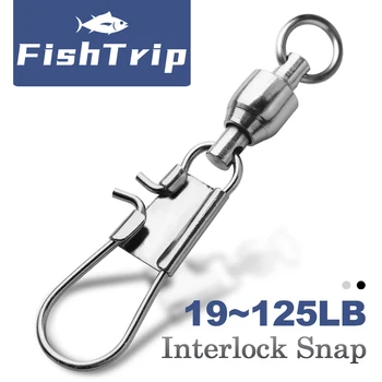 FishTrip 인터록 스냅 볼 베어링 스위블, 스테인리스 스틸 크로스 락 스냅, 갑오징어 오징어 낚시 커넥터, 터미널 태클, 20-100 팩 