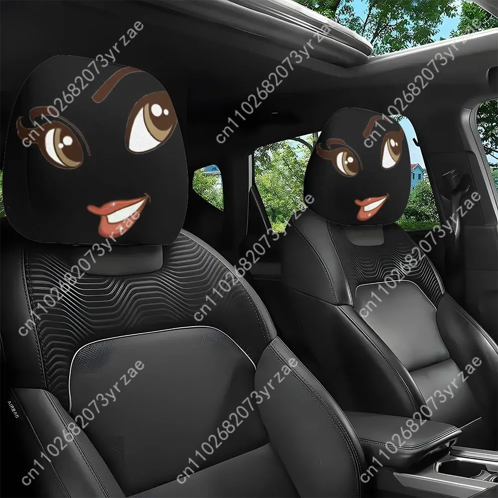 

Cute Girl Eyes Lips Seat Headrest Cover (2pcs) Environmentally Friendly Headrest Protector Breathable Comfortable Vehicle Decor