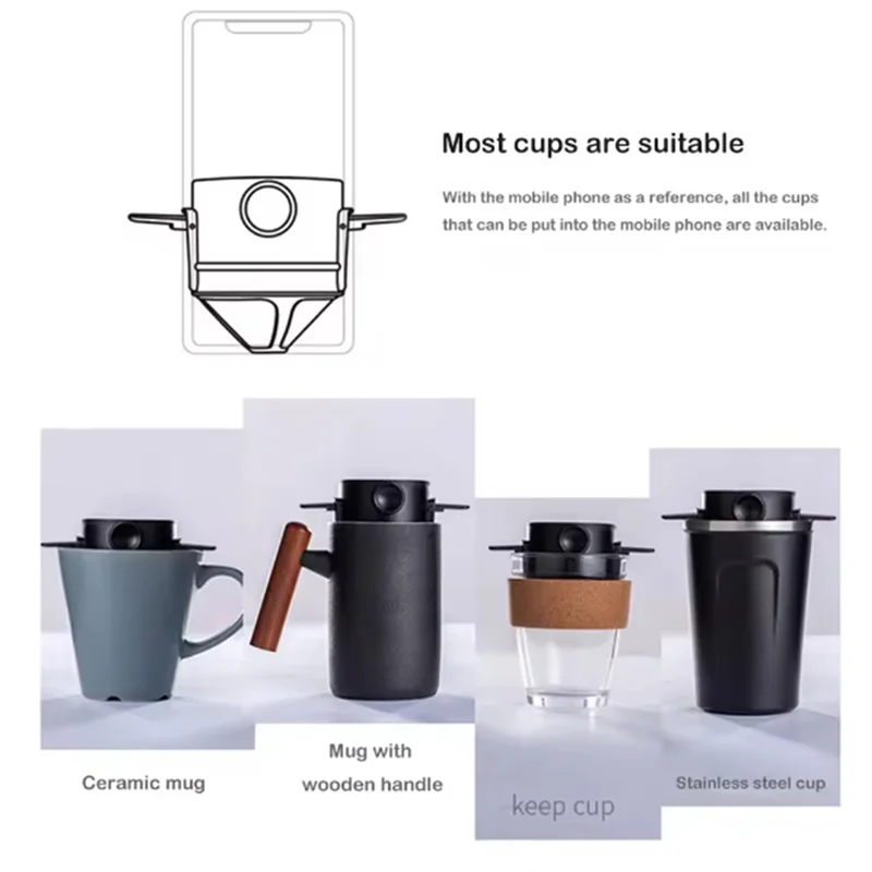 FORC-Paperless Pour Over Coffee Dripper Stainless Steel Coffee Maker Portable Coffee Filter Reusable Drip Coffee Tea Holder