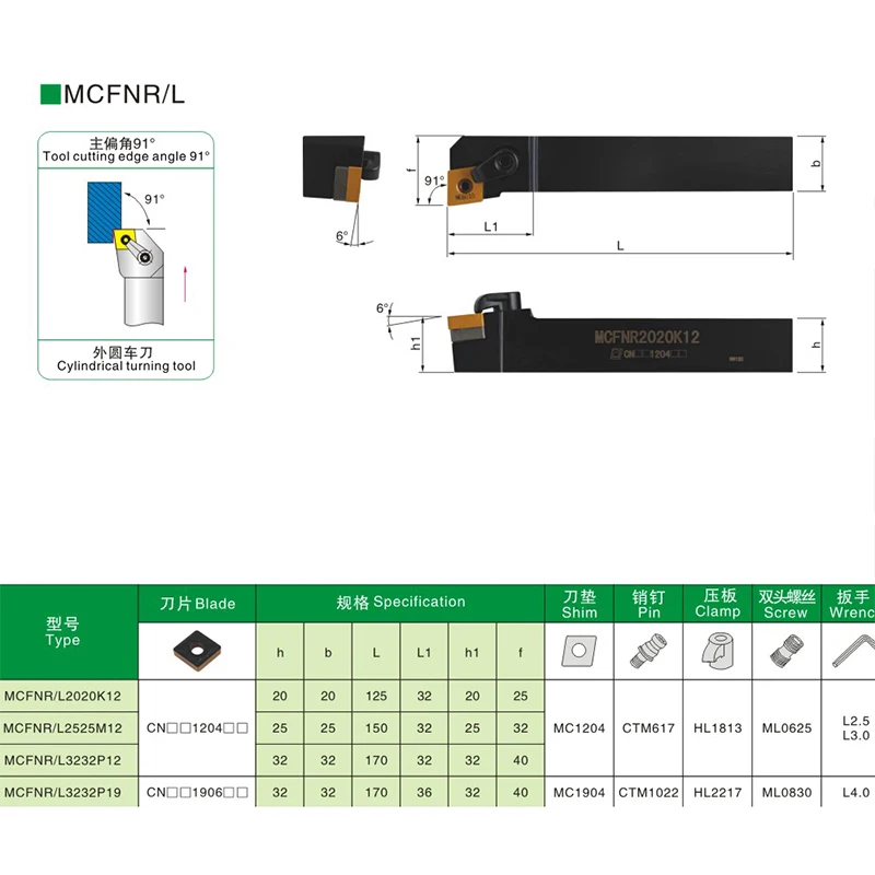1PCS MCFNR 2020K12 2525M12 3232P12 3232P16 External Turning Tool Holder MCFNL Metal Lathe Cutting Tools For SNMG Carbide Inserts