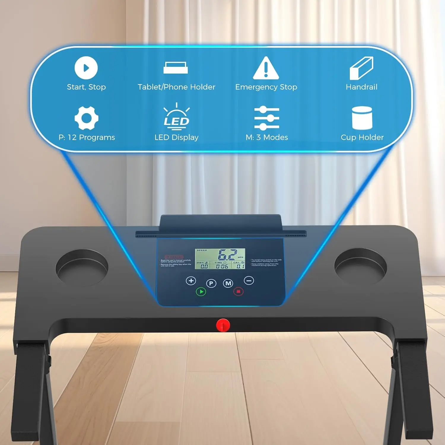 Compact Portable Foldable Electric Treadmill for Home & Office, LED Display Screen, Max 300-LB Weight Limit, Supports Daily Walking & Running Workouts