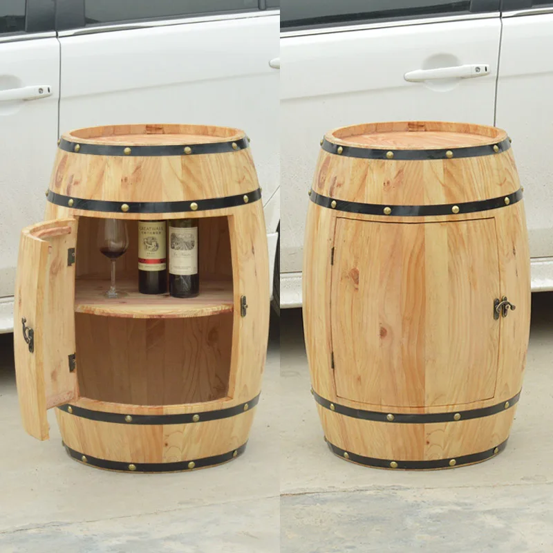 Decorated beer barrels, wooden red wine and grape bars, exhibition doors, storage racks