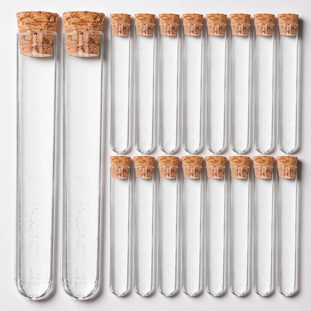 30Pcs Plastic Test Tubes with Wooden Plugs Clear Hard Shell Easy Clean Compact for Powder Liquid Plant Growth Chemical Storage