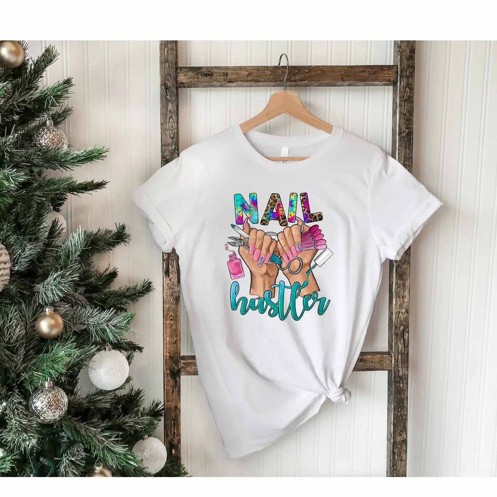 Nail Hustler Fashion T Shirt Artist Technician Salon Stylist Manicurist Casual  vintage Washed Slightly Top For Everyday Wear