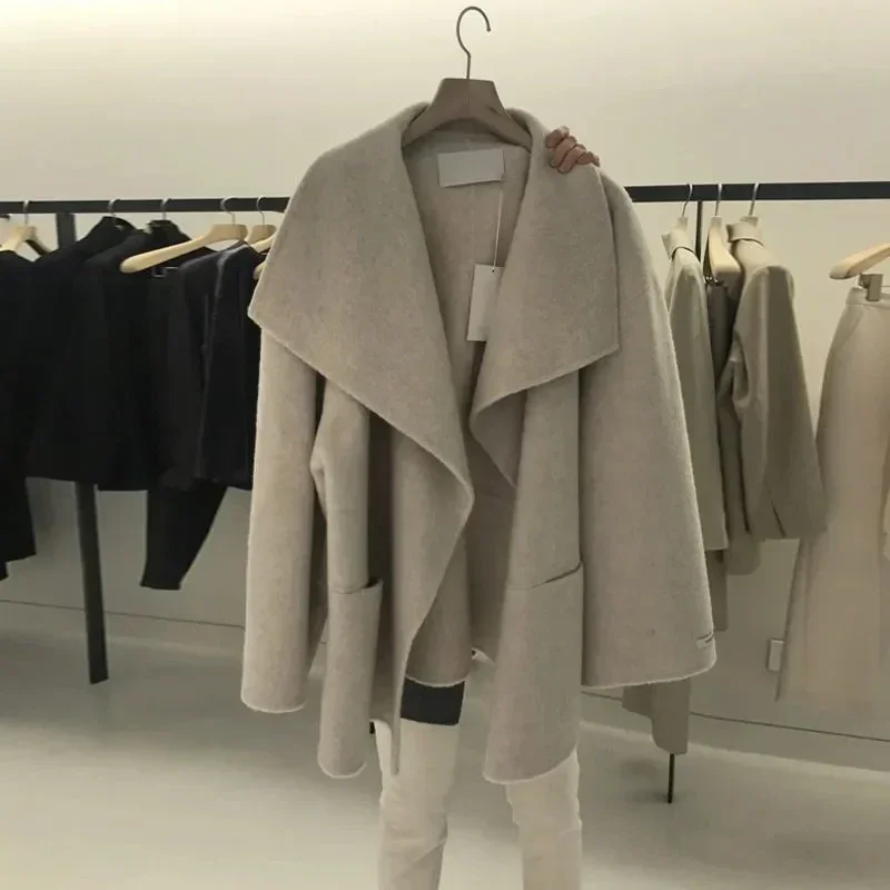 Oversize 145kg Design Lapel Wool Blends Coat Thick Luxury Unlined Woolen Cardigan Women Korean Fashion Loose Fall Jackets A927