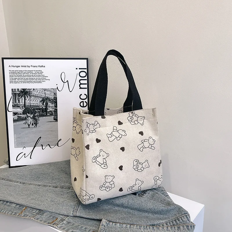 

2025 Trendy! Women's Corduroy Handbag - Cute Printed, Outing Mommy Bag & Office Lunch Container Bag