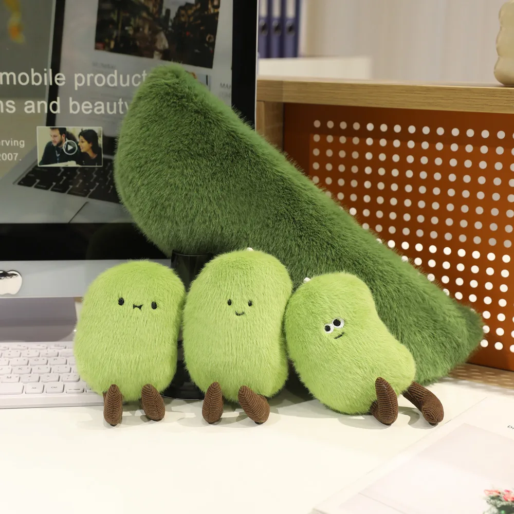 Cute Baby Green Soybeans Plush Plant  In A Bean Capsules 3 Mini Beans Vegetable Hug Throw Pillow Cushion for Kids Birthday Gift