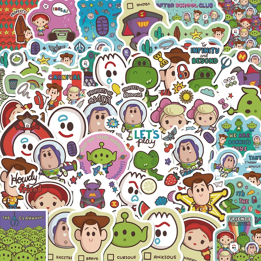 10/30/50 قطعة ديزني قصة لعبة أنيمي ملصقات مضحك الكتابة على الجدران الشارات الزخرفية دراجة نارية الهاتف دفتر الدراجة لطيف الكرتون ملصق