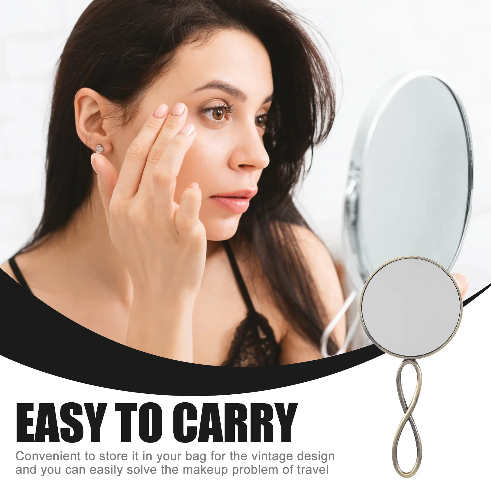 Specchio per il trucco Specchi a mano vintage portatili con manico piccolo per donna portatile retrò