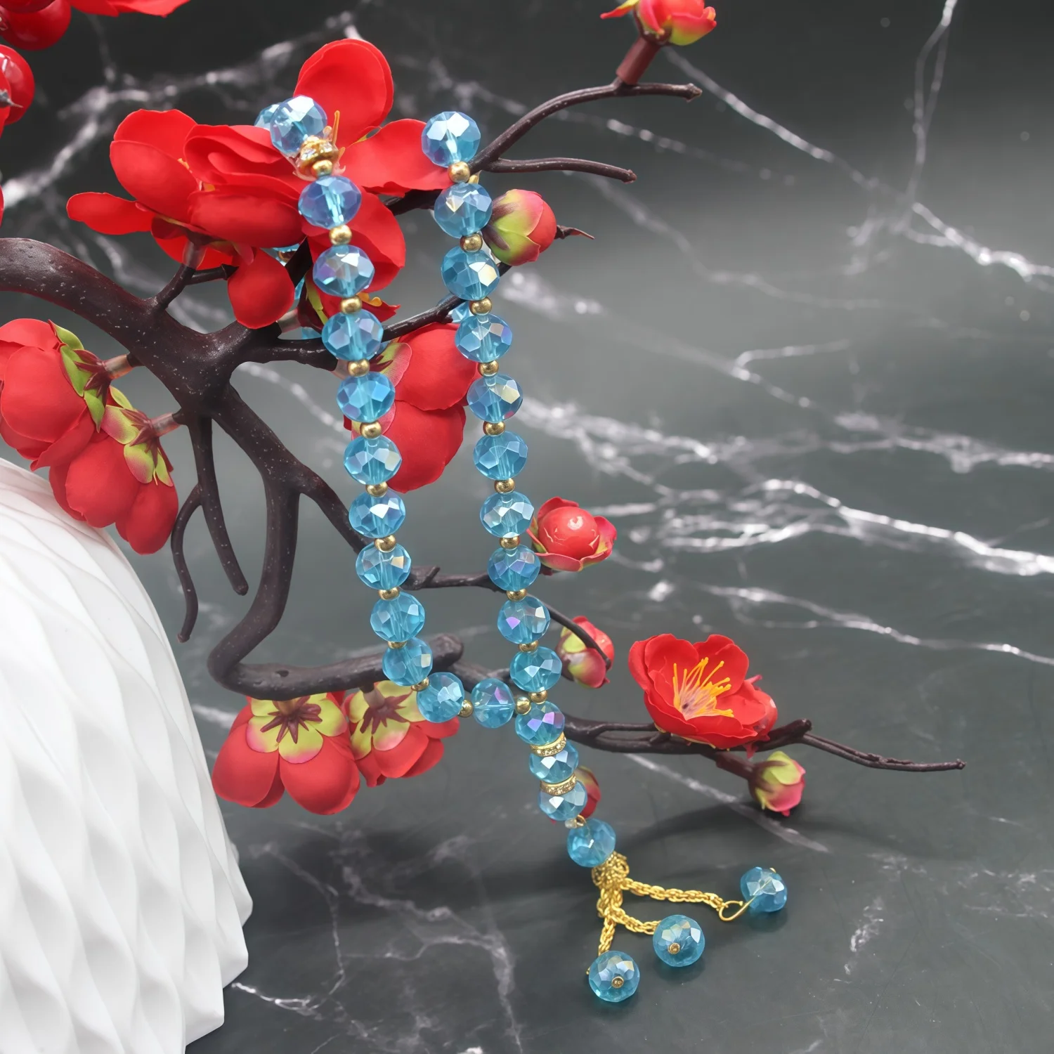 33‑crystal 10‑mm prayer beads, crystal‑clear, washable, portable counting bracelet for going out to mosques