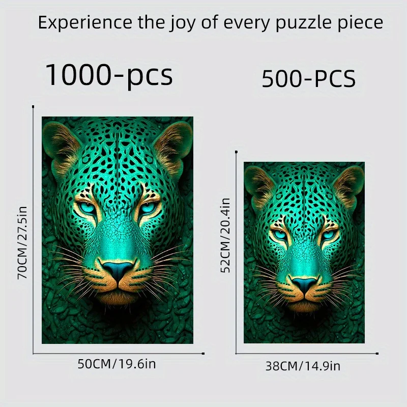 1000/500pcs Vibrant Teal Leopard Eye Puzzle - Frameless DIY Jigsaw, Challenging Logic & Patience, Perfect for Home Decor & Gif