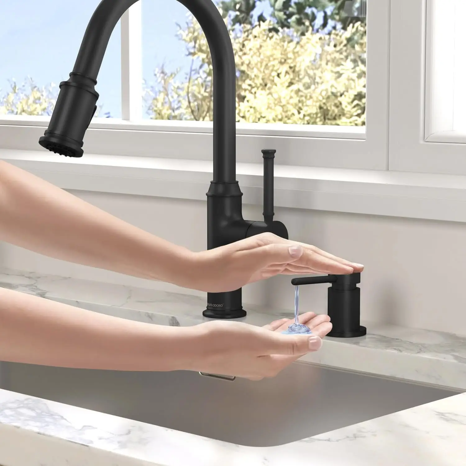 Modern Brass Built-in Soap Dispenser for Kitchen Sink – Refillable 17oz Bottle, Spot-Resistant Finish