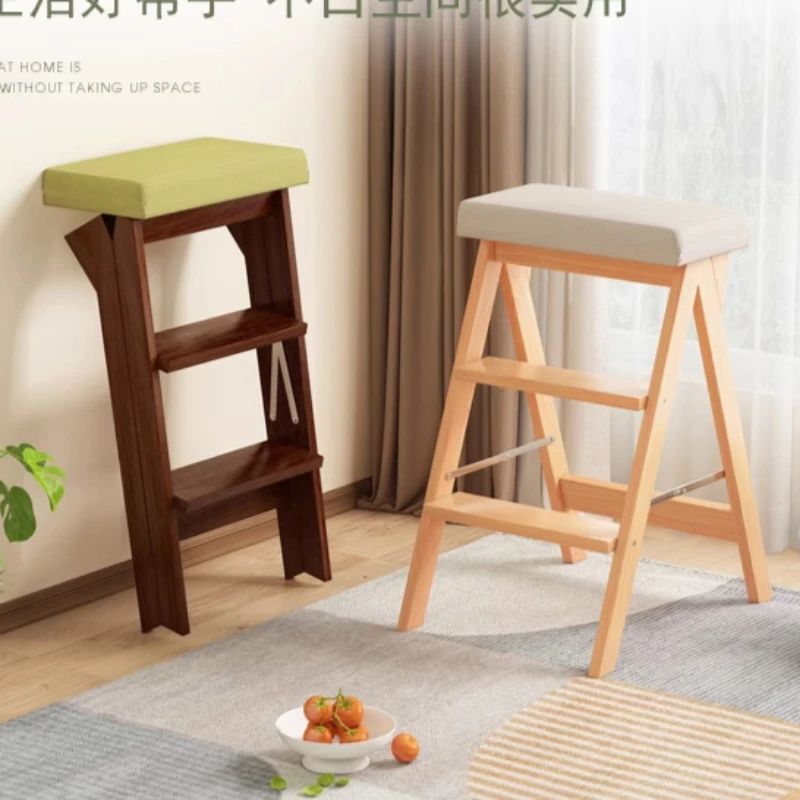 Bamboo Step Stools Step Ladders household kitchen folding high stool climbing three-step ladder multifunctional pedal bar stool