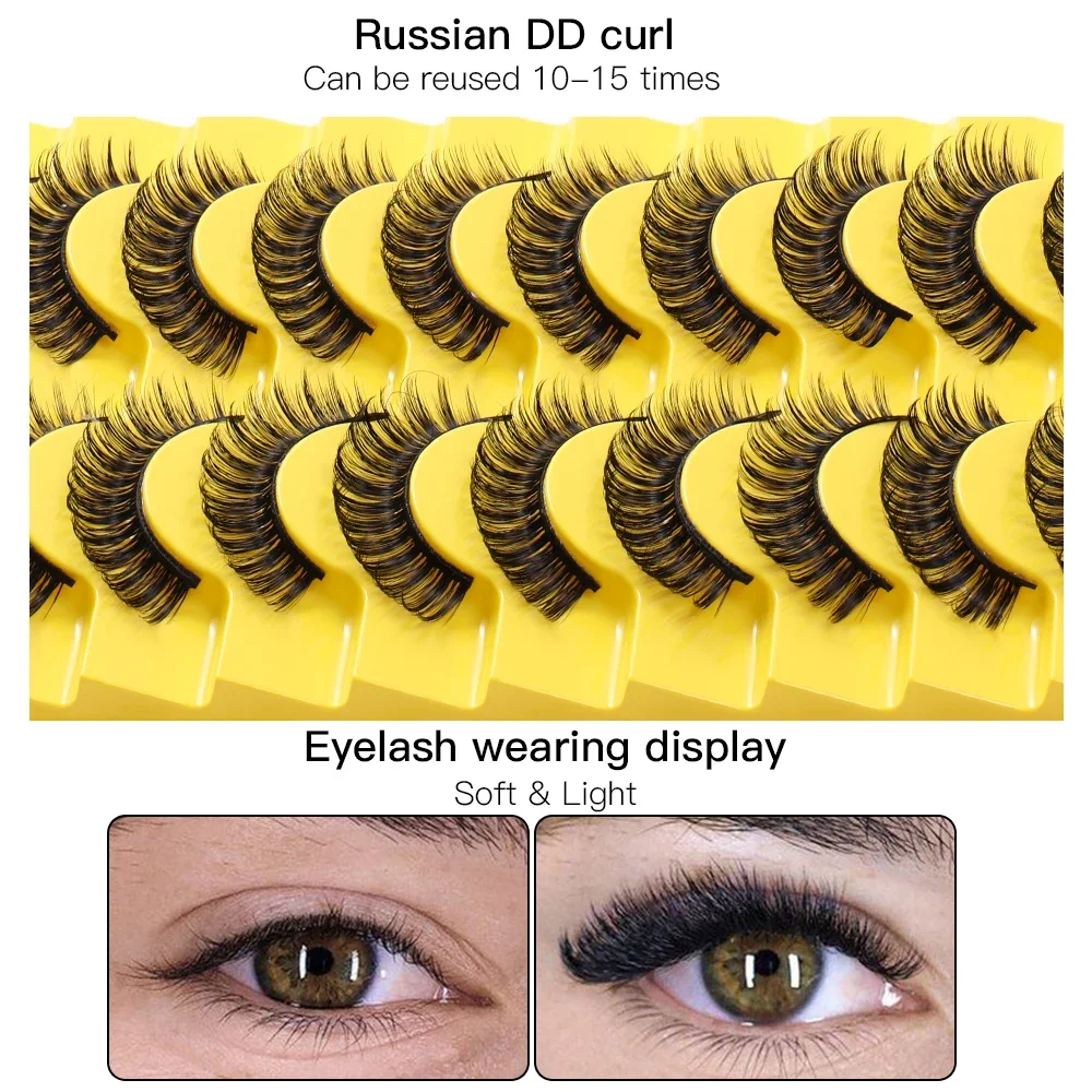 10 Pairs Lashes D Curl Russian Lashes 3D Mink Eyelashes Reusable Fluffy Russian Strip Lashes eyelashes extensions