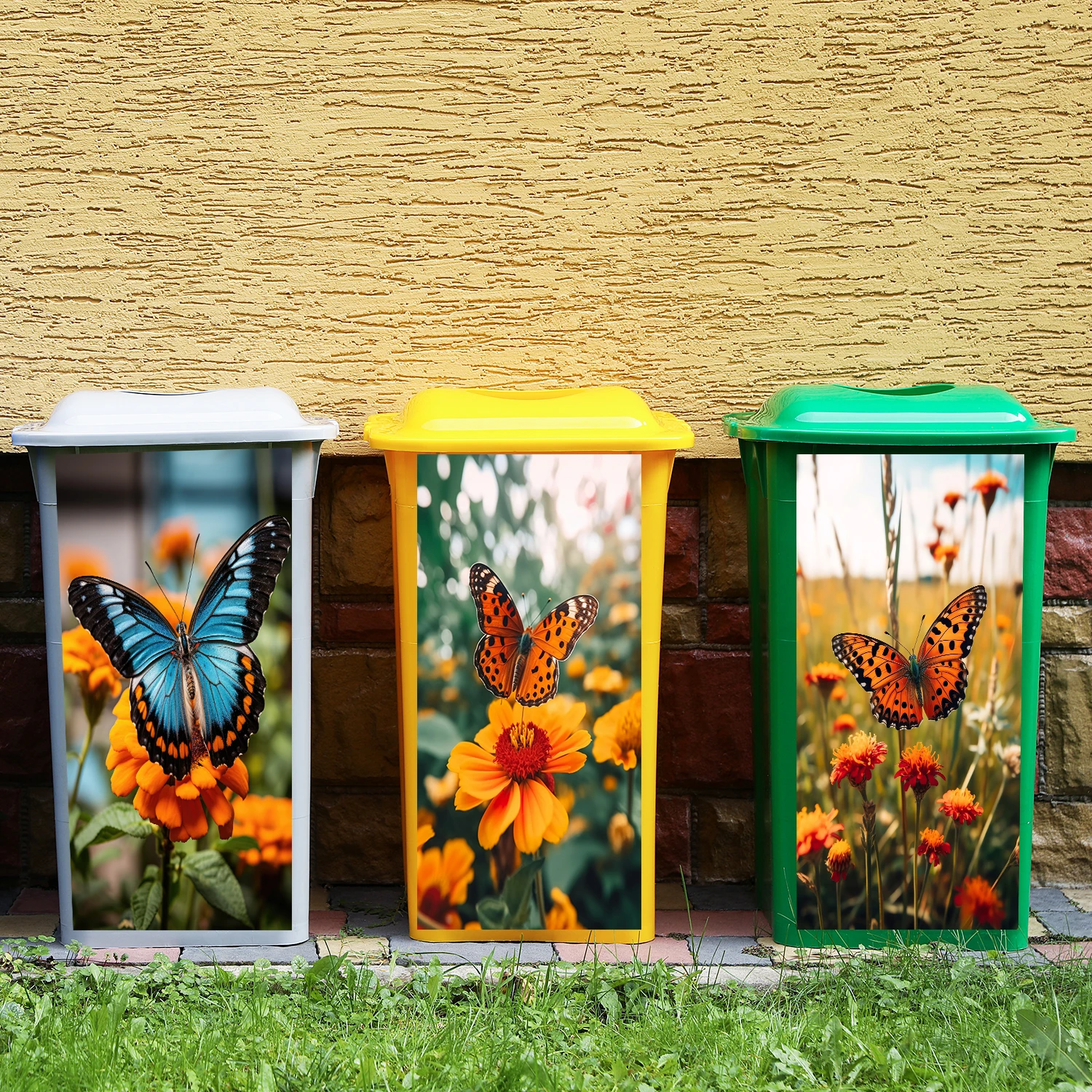 1PC Dancing Butterflies Flowers Trash Can Sticker Peel & Stick Waterproof Removable PVC Garbage Art Mural Wall Decals