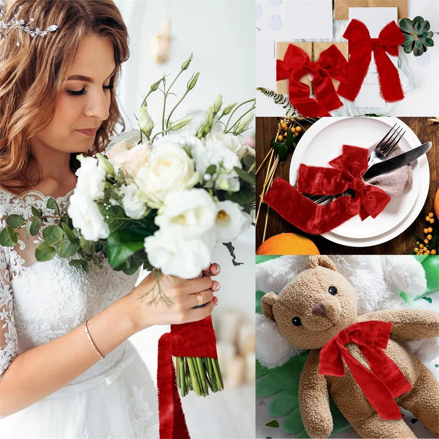 1,5 Yards/Rolle 4cm Handgefertigtes Ausgefranstes Samtband mit Kanten, Falten und Rissen für Hochzeitsfeier, Blumenstrauß, Geschenkverpackung, DIY-Dekorationen – Detail 4