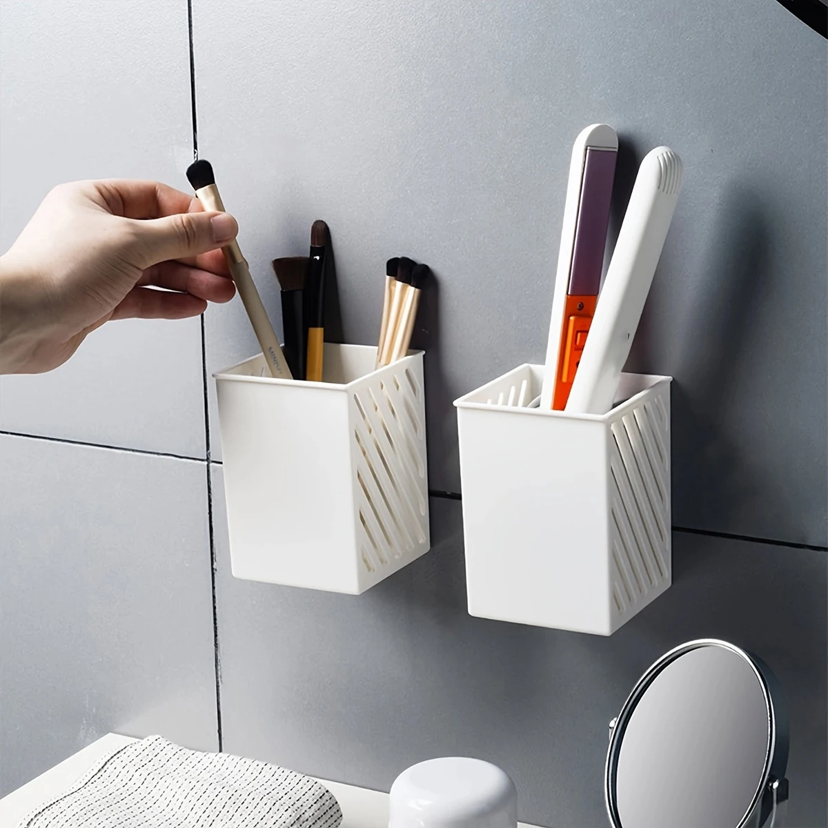 1pc-Brand New Bedroom Desk Storage Box Remote Control White ABS Large-capacity Multi-purpose Rectangular Wall Mounted