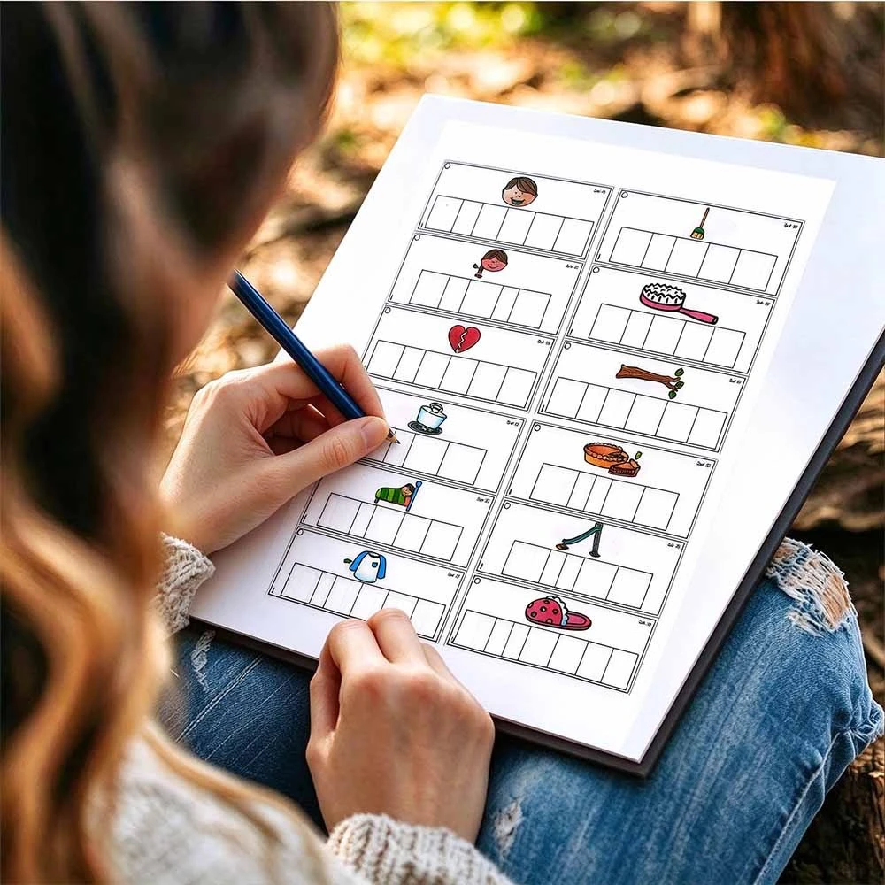 Build a Word Phonics Spelling Workbook for Kids - Preschool Educational Learning Activity Book with Picture Prompts