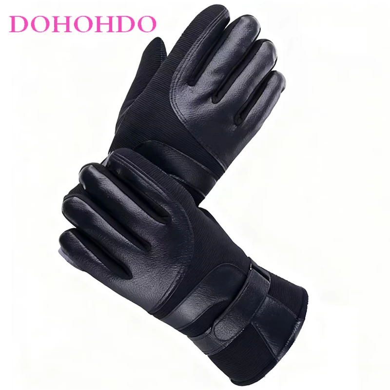 Touch-screen Seven-character Black Gloves Men's Winter Cycling Padded Warm Ski Riding Plus Velvet Motorcycle Gloves Guantes Moto