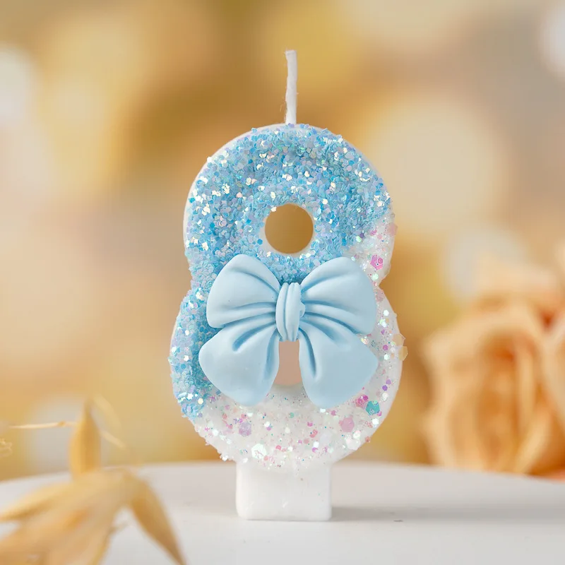 

Цифровая свеча-бантик синего цвета для торта, ручной работы, DIY, 0-9