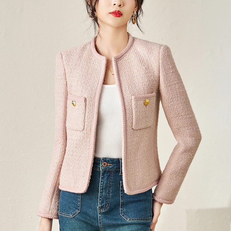 

Autumn Winter Coats For Women Elegant Fashion Long Sleeve Women's Jackets Slim Solid 30% Wool Office Lady Coat Tweed Jacket