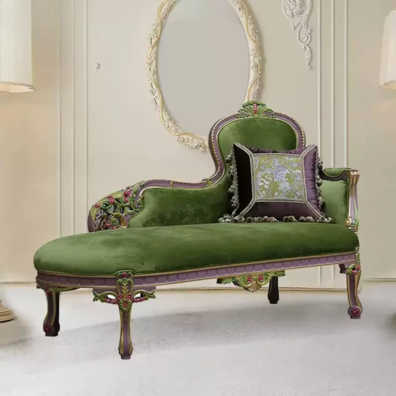 Solid wood carving fabric beauty folding bedroom leisure recliner sofa