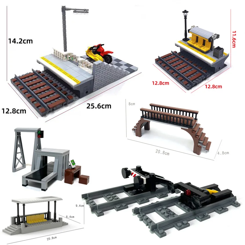 

Train Track Scene Building Blocks Accessories Train Buffer Zone/Waiting Area/Utility Pole/Pedestrian Overpass Toys Bricks Gifts