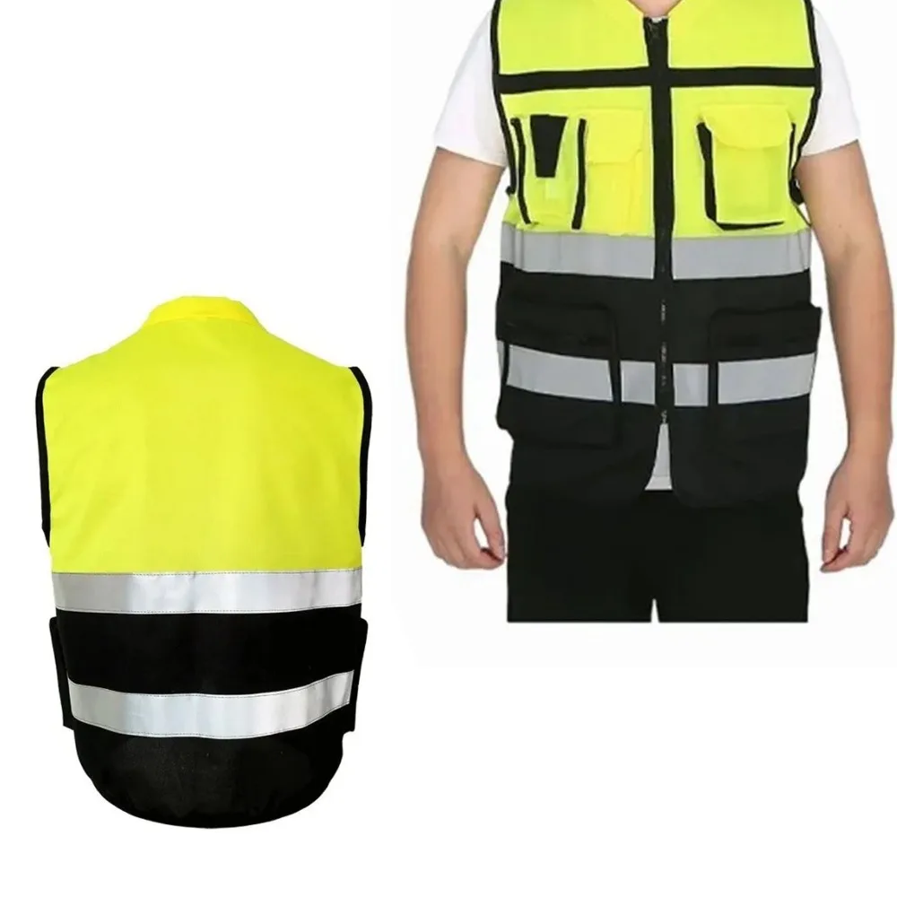 XL/XXL(175/180) Reflective Safety Vest Soft Collar Zipper Front High Visibility Vest Washable Security Vest Traffic Control