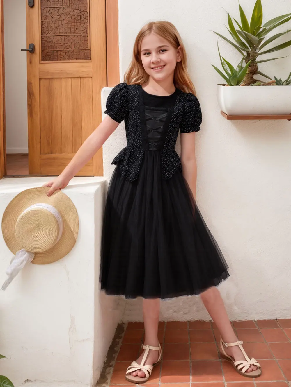 

Fairy Tale Halloween Easter Girls Cosplay Classic Black Luxury Witch Ghost Bride Evil Horror Scary Maleficent Puffy Lace Dress