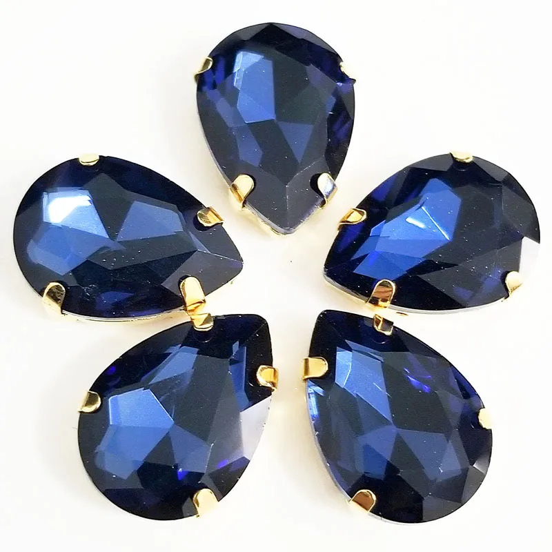 טיפה בצורת קריסטל זכוכית לתפור על אבני חן, אבני חן תחתון זהב, שימוש עבור רקמה, אביזרי תפירה