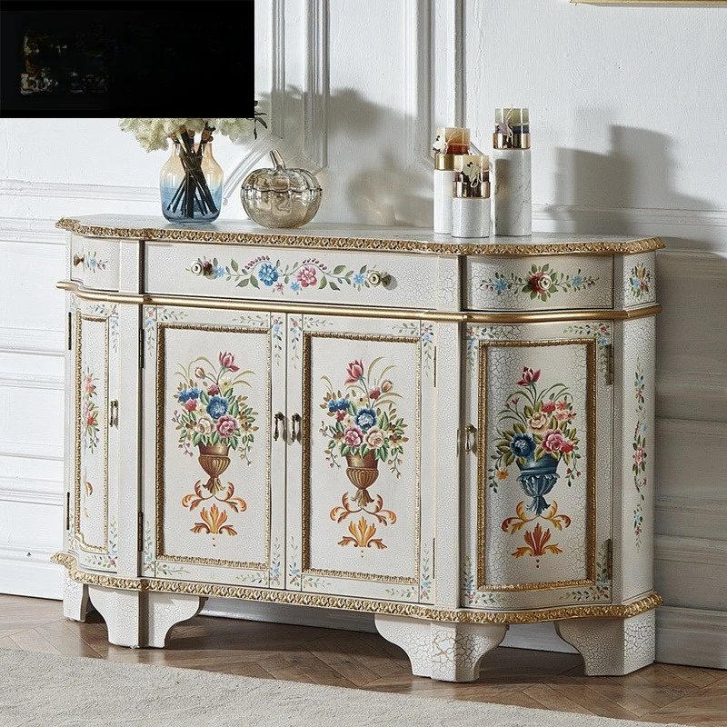 dining side French retro storage entry decorative shoe white entrance living room wall side cabinet